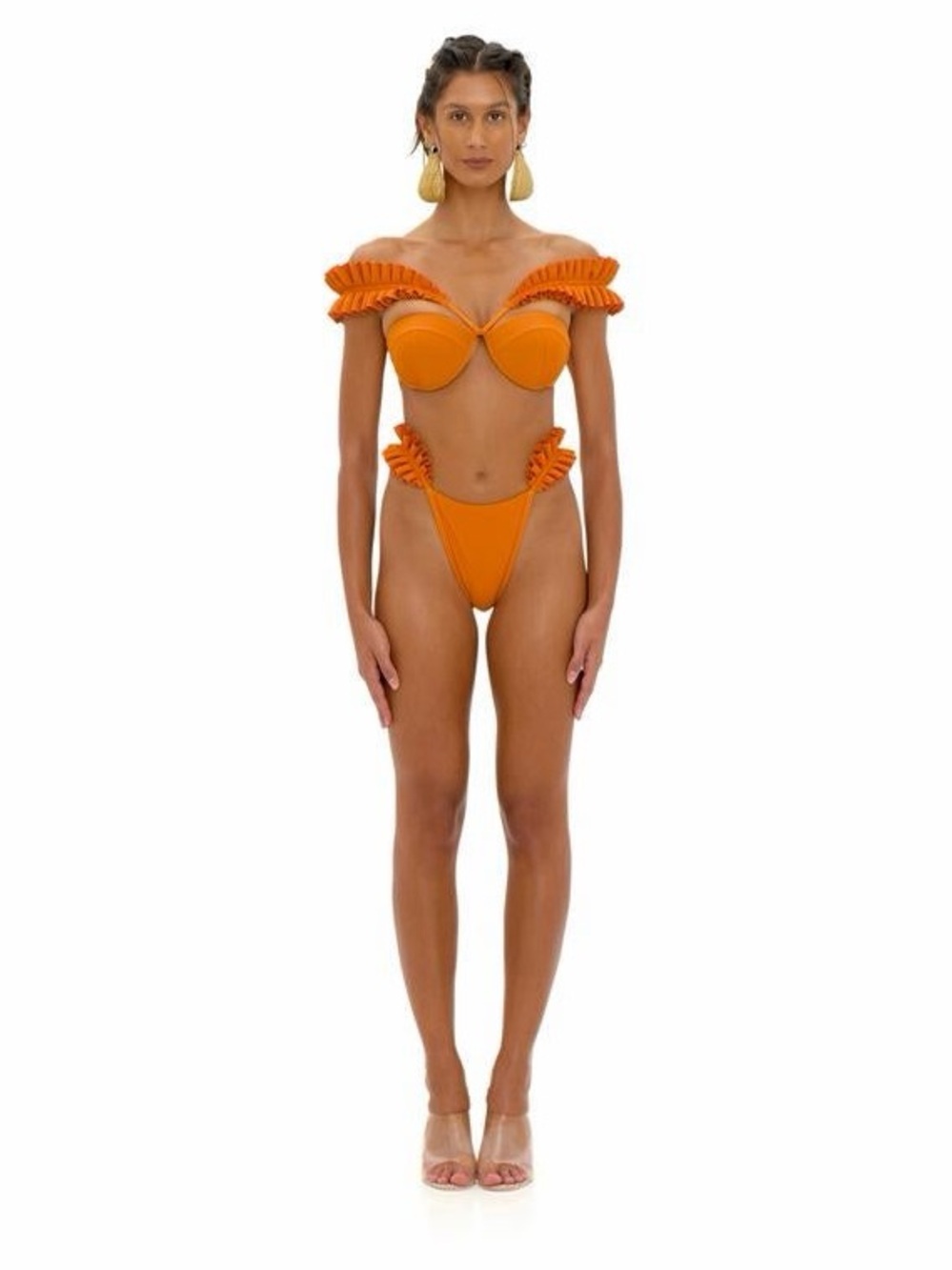 Andrea Iyamah Mulan Orange Bikini SET Swimsuit Rare Small Matte Ruffled - Picture 9 of 10